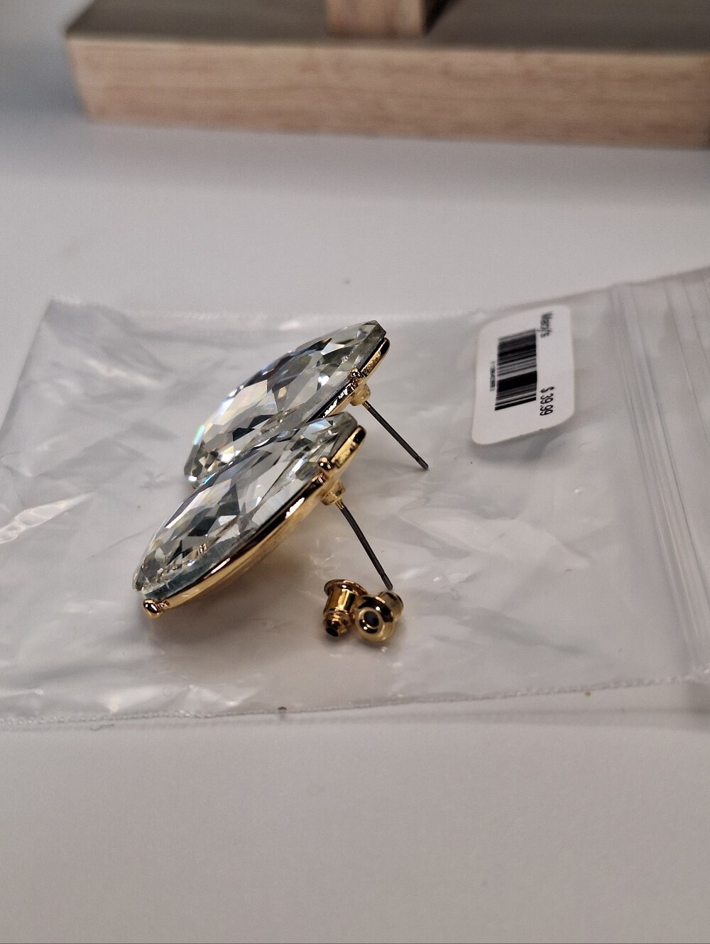 NWT Macy's Oversized Pear Cut Crystal Statement Stud Earrings | Gold Tone - Picture 5 of 13